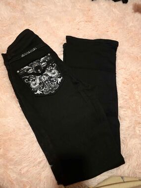 Black Flared Jeans with Embellished Back Pocket Size 9